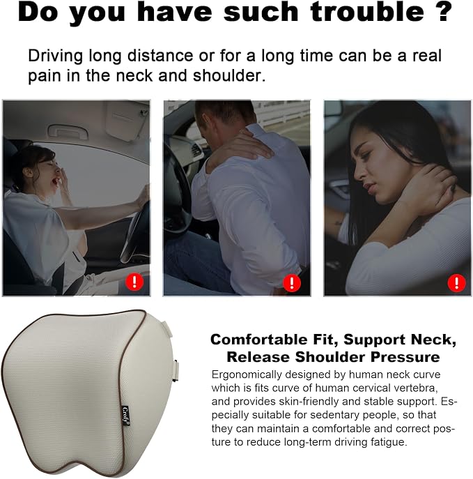 Crofy 2-Pack Car Neck Pillow, Headrest Pillow with Adjustable Strap, Gray | Soft Memory Foam; Ergonomic Design Fits Most Car & Office Chairs; Breathable Removable Pillow Cover Is Machine Washable - Image 4