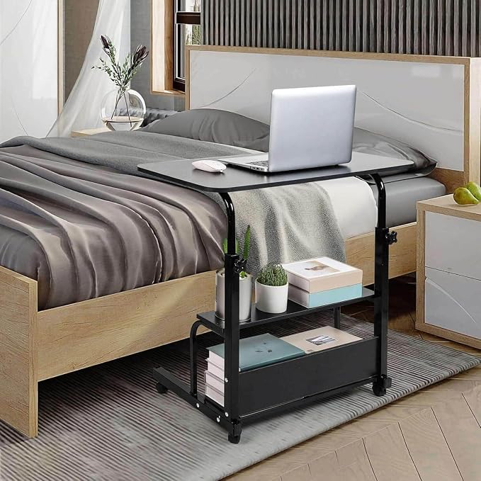 Adjustable Height Mobile Computer Desk with Wheels Black 31.5X15.7 Inches - Image 7