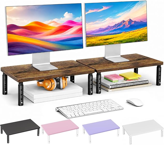 OPNICE Adjustable Monitor Stand Riser for Desk, Wood Computer & Laptop Stand, Desk Organizers and Accessories, Office Desk Accessories & Workspace Organizer for Home Office Supplies, Brown 2-Pack - Image 9