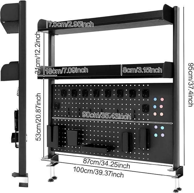 Clamp on Desk Pegboard, 39.4" W x 37.4" H Desk Extender Pegboard Bookshelf Computer Desk Accessories with Shelf for Tool Organizer Office, Privacy Panel for Gaming Desk, Black - Image 2