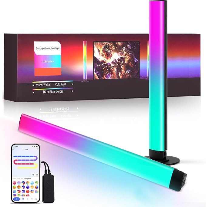 Smart RGB+IC LED Light Bars, 15 Inch Portable TV Backlight, Gaming Ambient Lighting, Color Changing Mood Light, APP Control, Voice Control, 44 Scene Mode, 16 Million Color, Music Sync, For TV, Monitor by SUNLINKCO