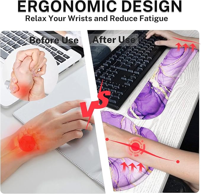Britimes Ergonomic Mouse Pad Set with Wrist Rest, Purple Gold Marble - Image 5