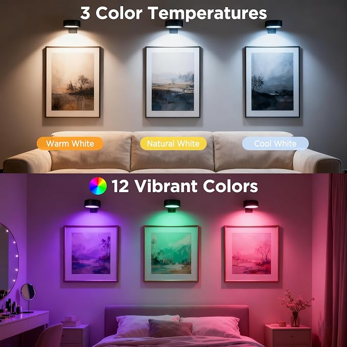 6-Pack Picture Lights for Wall, Rechargeable Wireless Poster Lights, Black - Image 2