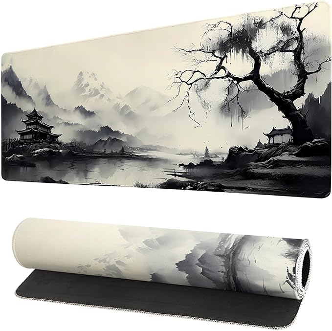 Gaming Mouse Pad Desk Pad,Extended Big Mouse Pad,31.5x11.8 Inch Long Computer Keyboard Mouse Mat Mousepad with 3mm Non-Slip Base and Stitched Edge for Gaming and Office… (wash painting2) by Brecoy