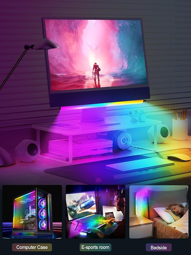 KANTUTOE Monitor Down Light Bar, RGB Screen Desk Light PC, Dimmable LED Dynamic Rainbow Effect, Adjustable Brightness, Speed and Music, Remote Control Color Change, for Game Room - Image 6