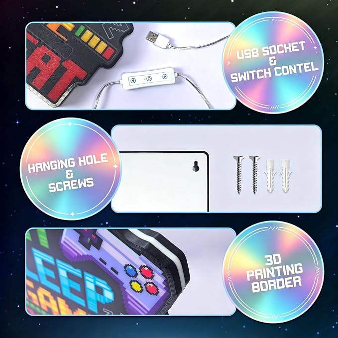 Eat Sleep Gaming Repeat LED Light Sign, Dimmable LED Gaming Room Decor Wall Light, Game Setup Room Sign for Bedroom, Neon Gaming Decor Neon Light, Gamer Gift for Teen Boys Men Boyfriend - Image 5