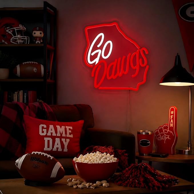 Go Dawgs Neon Sign, Red and White Georgia State Map Shaped LED Light Up Sign for Wall Decor, College Football Game Day Neon Light for Man Cave Sports Bar Room, Fans Spirit Gifts with Switch - Image 3