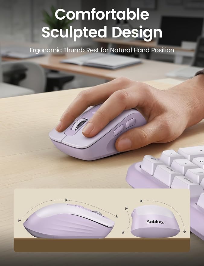 Purple MA31 Ergonomic Wireless Keyboard and Mouse Combo, Full Size Wave Key - Image 8