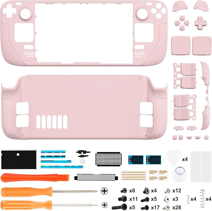 eXtremeRate DIY Full Set Shell with Buttons for Steam Deck LCD, Custom Faceplate Back Plate Replacement Shell for Steam Deck LCD - Cherry Blossoms Pink [Console NOT Included] - Image 2