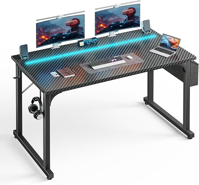 DurayLoly 48" Gaming Desk with Waterproof LED Lights for Bedroom,Black by Durayloly