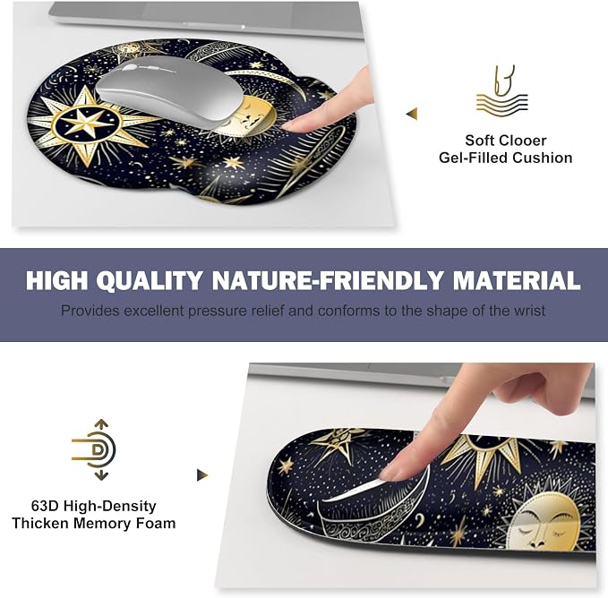 Gaming Mouse Pad, Large Desk Mat, Cute Desk Pad Protector, 4in1 XXL Mousepad + Keyboard Wrist Rest+Mouse Wrist Rest+Coaster Set with Ergonomic Desk Pad for Home Office PC Computer, Stars and Moon - Image 3