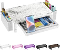 WALI Computer Monitor Stand with Storage and Pen Holder | 3 Height Adjustable Desk Organizer with Drawer, Desk Laptop Monitor Riser for Computer, Printer(PTT003-M), 1 Pack, Marble by WALI