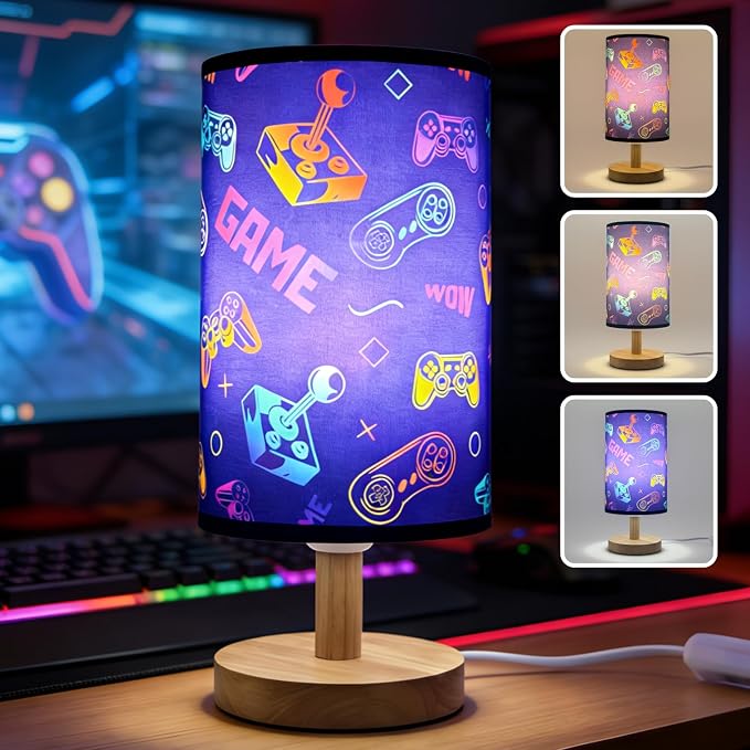 Video Game Table Lamp,Gaming Lamp for Bedroom Boys Gaming Lights,3 Colors Mode Nightstand Night Light with Cartoon Lampshade Kids LED Desk Lamp for Home Gamer Room Decor Gifts for Gamers by Unknown