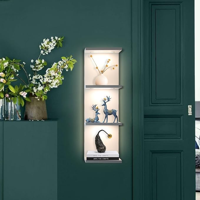 VIWODS 4-Tier Wall Shelf Unit with Lights, White - Image 6