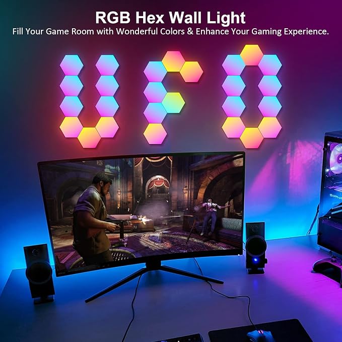 OJQ 12 Pack Hexagon Lights Wall RGB Panel - Led Lights Gifts for Men/Women - Image 3