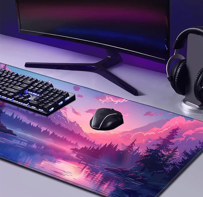 Sunset Mountain Landscape Extended Mouse Pad Game Office Sewing Table Mat | Large Extended Mouse Pad; Full Desk Coverage; Waterproof Coating; Stable Anti-Slide Base For Gaming, Office, Study Daily Use - Image 4