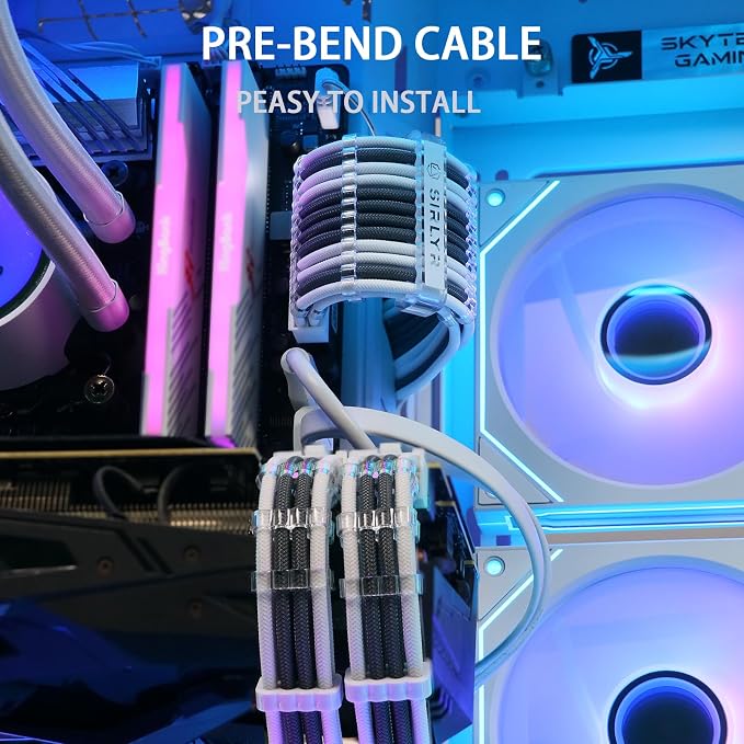 Sirlyr PSU Cables,PC Cable Extension Mod,Customized Easy Management Power Supply Cable - 1x24Pin ATX / 1x8 (4+4) Pin EPS / 2x8 (6+2) Gold-Plated Pin GPU,RTX 4060 4070 Case,Gray White 4 Kits - Image 4
