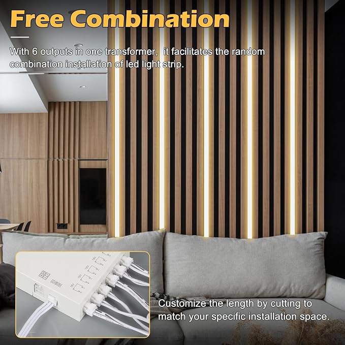 Dimmable LED Recessed Lighting for Acoustic Panel Cuttable Soft 3000K COB Strip Light with Touch Sensor for Wood Accent Groove Slat Wall Panel, Themed Space, Gym, Movie Music Gaming Room Decoration - Image 4