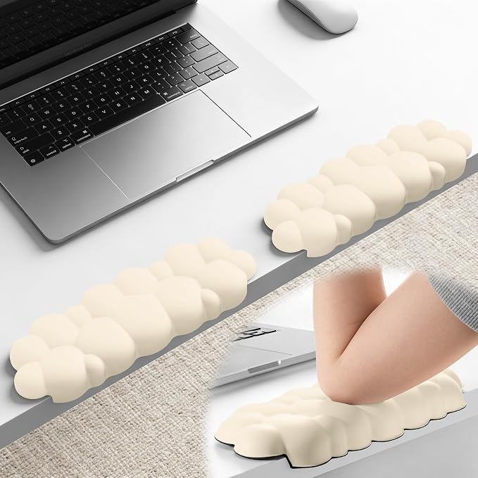 Laborio Elbow Pad for Desk, 2-Pack Cloud Elbow Rest(Beige), Edge Arm Rest | L-Shaped, Leather Surface, Memory Foam, Waterproof, Non-Slip Wrist Support Wrist Rest by Laborio