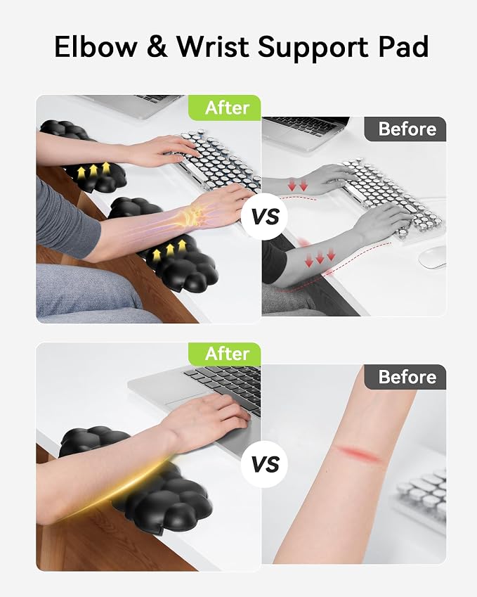 Laborio Elbow Pad for Desk, 2-Pack Cloud Elbow Rest(Black), Edge Arm Rest | L-Shaped, Leather Surface, Memory Foam, Waterproof, Non-Slip Wrist Support Wrist Rest - Image 2