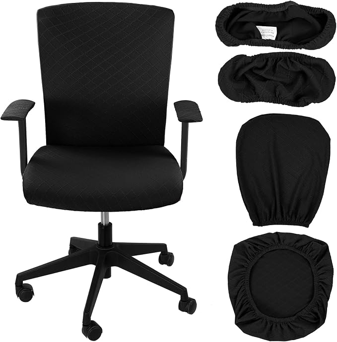 Tallew 4 Pcs Office Chair Covers Set Computer Universal Protective Stretchable Chair Seat Covers Desk Armrest Slipcovers Pads Office Cushion Backrest for Rotating(Quilted Black) by Tallew