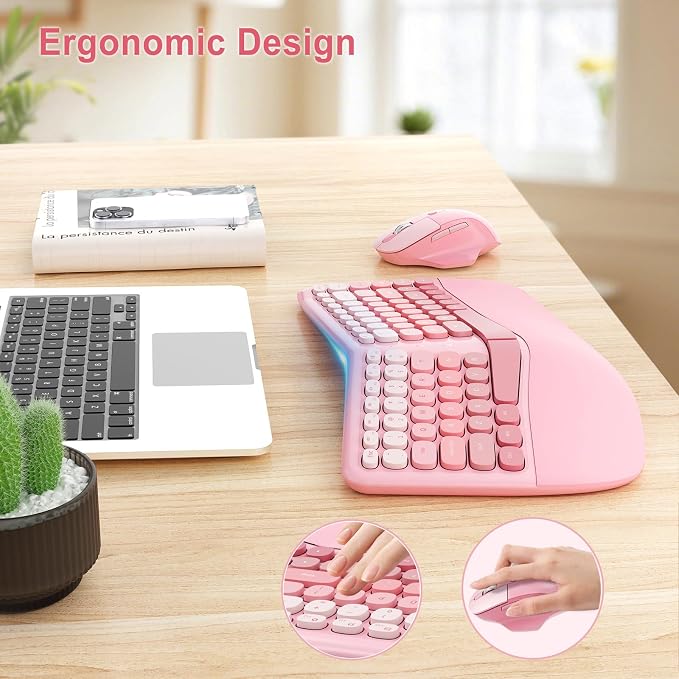 Ergonomic Wireless Keyboard Mouse, Gaming Typewriter Set with Wrist Rest - Image 2