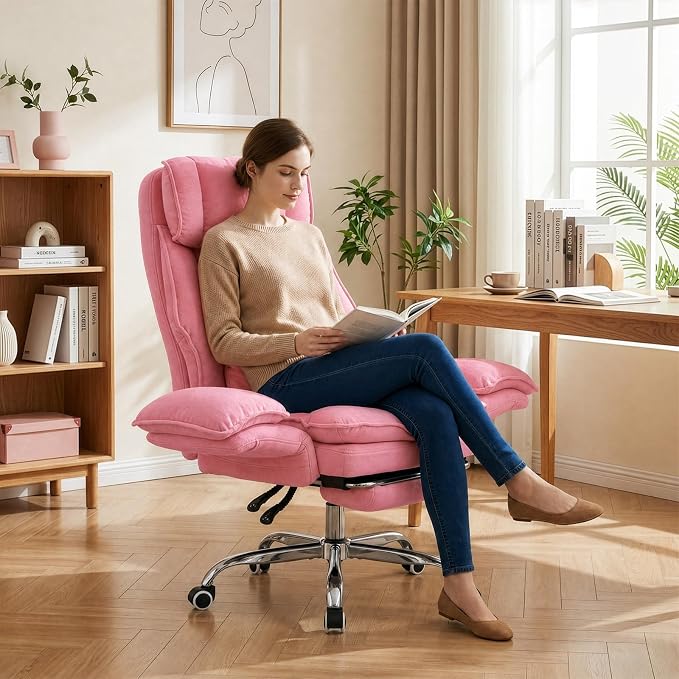 Office Chair with Flip Armrests & Foot Rest,Criss Cross Legged Home Office Desk Chair with Pet Seat,Ergonomic Reclining Computer Gaming Chair,High Back Executive Chair with Lumbar Pillow (Pink) - Image 9