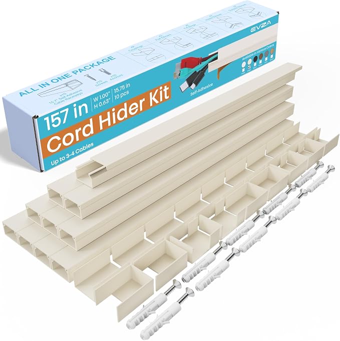 Beige Cord Cover Wire Hiders - 157in Cord Hider Wall Mounted TV, Cable Cover Wall Wire Hider for Cords, Hide Wires Along Wall, Cord Concealer Cable Channel, Cable Raceway, Wire Molding for Wall by EVZA