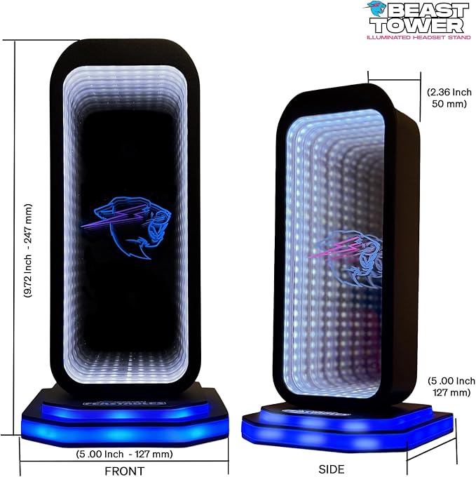 Feastables Beast Tower MrBeast Gaming Headphone Stand | RGB Light Display with Infinity Mirror Effect and Logo | Universal Headset Holder; USB Powered Desk Computer Accessory for Gamers and Streamers - Image 5