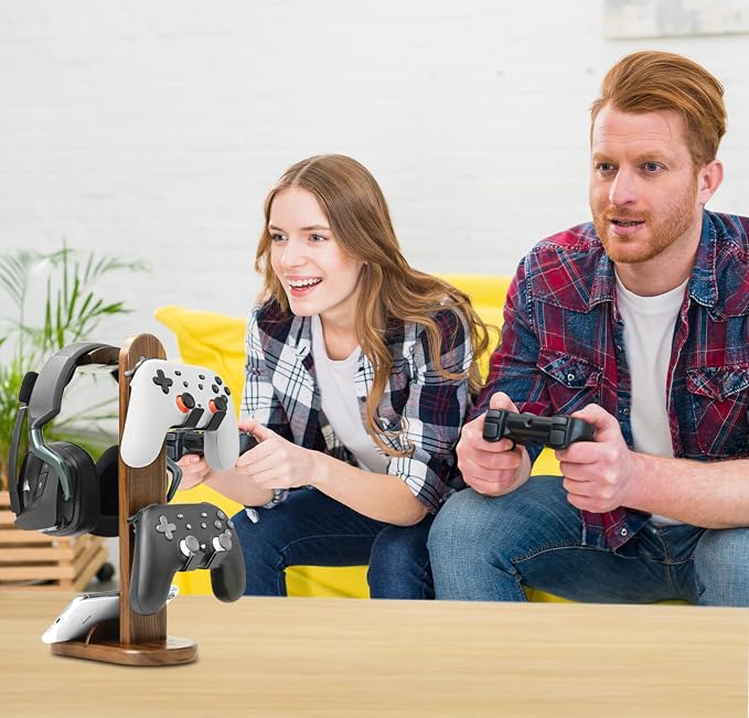 Controller Holder with Headphone Stand - Wood Gaming Controller Stand for Xbox PS5 PS4 Switch Pro, PC Gaming Accessories - Present Idea for Husband, Boyfriend, Gamers, Game Lover, Game Room Decor - Image 7