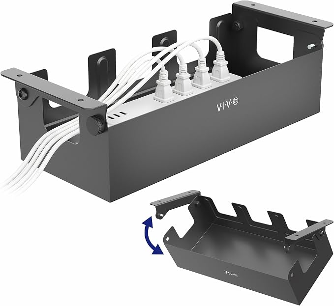 VIVO Flip-Open 16 inch Under Desk Cable Management Holder, Under Standing Desk Steel Cord and Power Strip Organizer, Black, Desk-ACCBM1 by Unknown