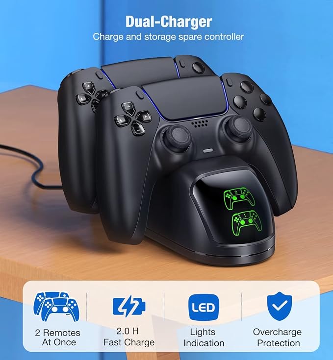 Controller Charging Station for PlayStation 5 Dualsense Controller with Dual Stand Charger Dock, Upgrade Charger for PS5 Accessories Fast Charging Cable, Charging Station Black for PS5 - Image 2