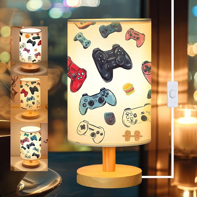 Video Game Table Lamp for Boys Room, Gifts for Boys - 3 Colors Dimmable Bedside Lamps for Bedroom Nightstand Night Light Gaming Room Decor for Gamer Boys Girls, Desk Reading Lamp for Office (White) by Unknown