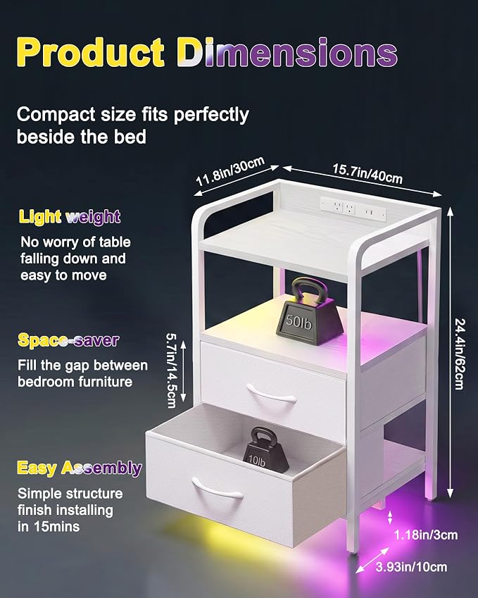 Fixwal Led Nightstand with Multiple Gradient Color Light Effects, White - Image 2