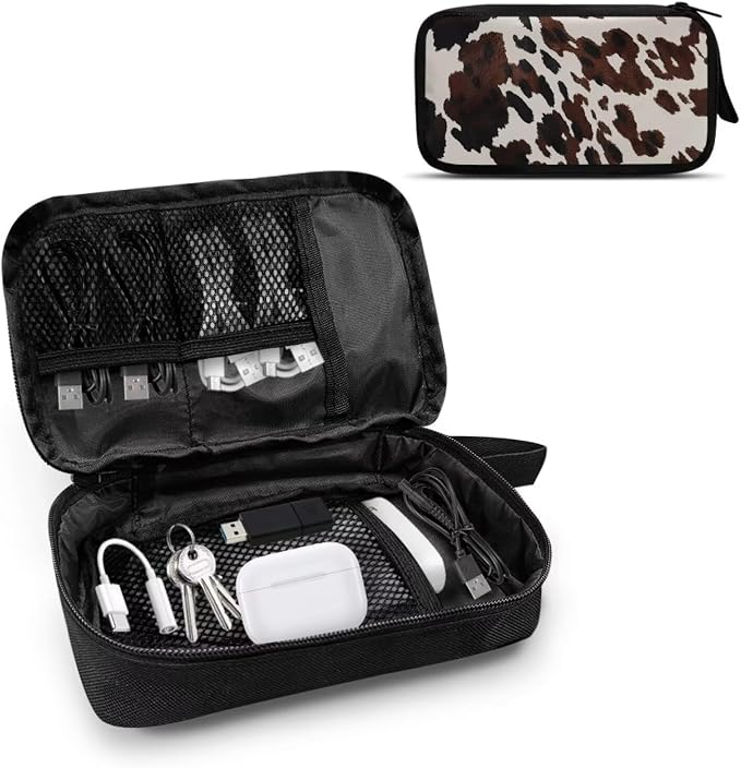 Cow Print Electronic Organizer Travel Cable Organizer Storage Bags for Data Cables, USB C Charger, SD Card, Hard Drive, Charging Cord, Mouse, Power Bank - Image 2