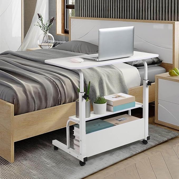 Adjustable Height Mobile Computer Desk with Wheels White 31.5X15.7 Inches - Image 7