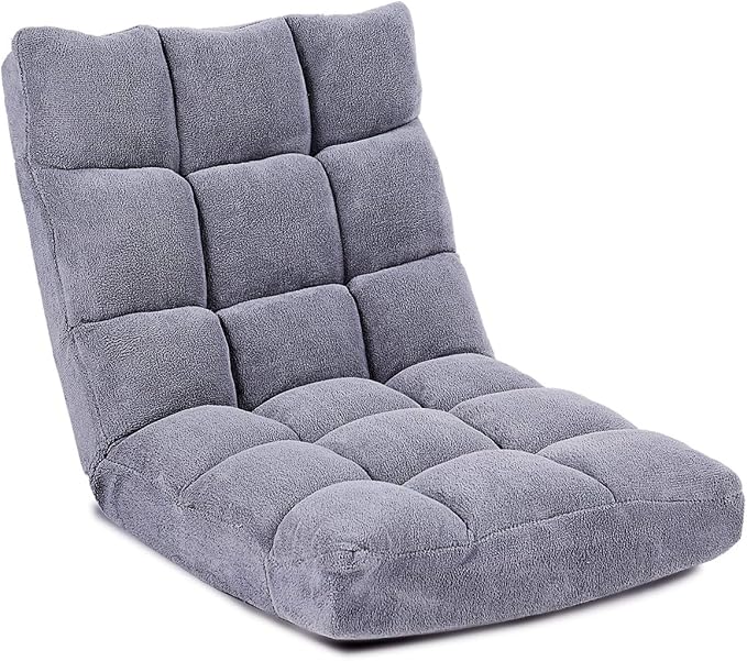 GIANTEX Floor Chairs for Adults, Floor Gaming Chair w/Back Support (Grey) | Coral Velvet, 14 Adjustable Position, Thick Sponge Padding, Floor Seating Lounge for Reading, Watching TV, Meditation by Giantex