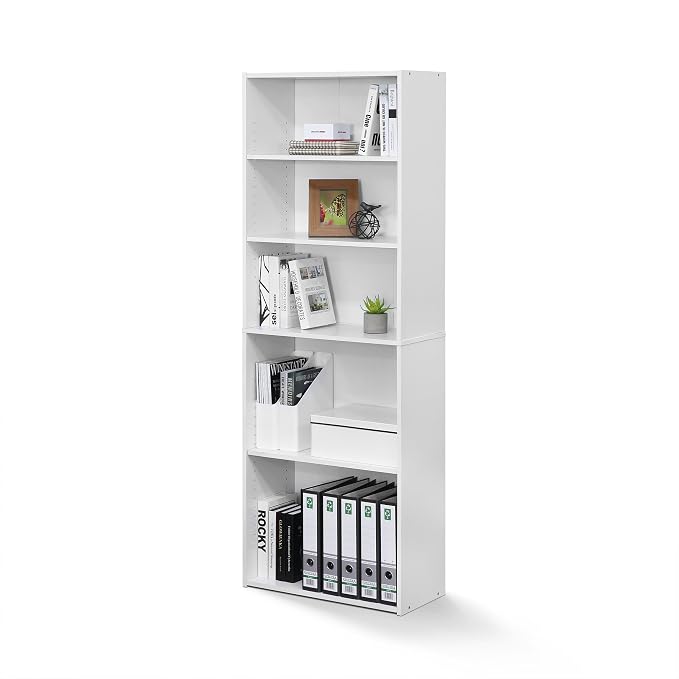 FURINNO Wright 5-Shelf Bookcase, Soft White by Furinno-FitsYourSpaceFitsYourBudget