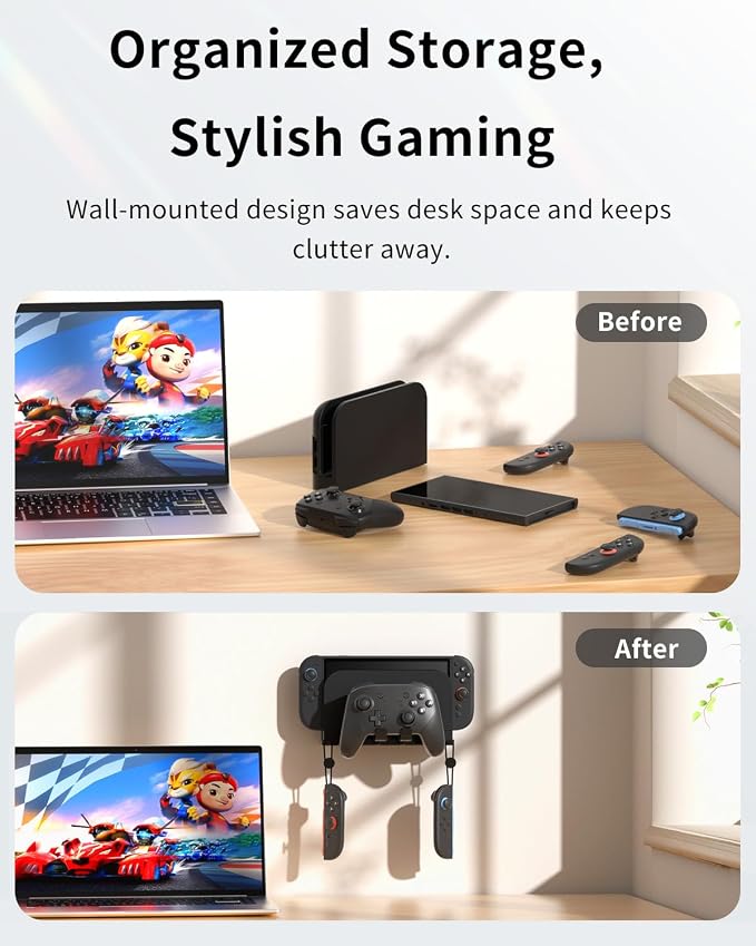 Metal Wall Mount for Nintend0 Switch 2 / OLED / Switch Console, All-in-One Metal Bracket with Pro Controller Holder, Universal Storage Rack for Dock, JoyCons & Pro Controller, Space-Saving Design - Image 6