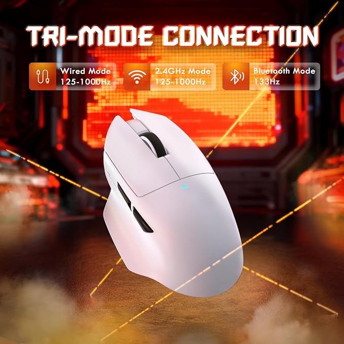 ATTACK SHARK V6 65g Wireless Gaming Mouse with RGB Magnetic Charging Dock, BT/2.4G Wireless/Wired Mouse 1K Polling, PixArt PAW3311 Sensor, 25K DPI, Programmable Gamer Mice for PC/Win/Mac (White) - Image 3