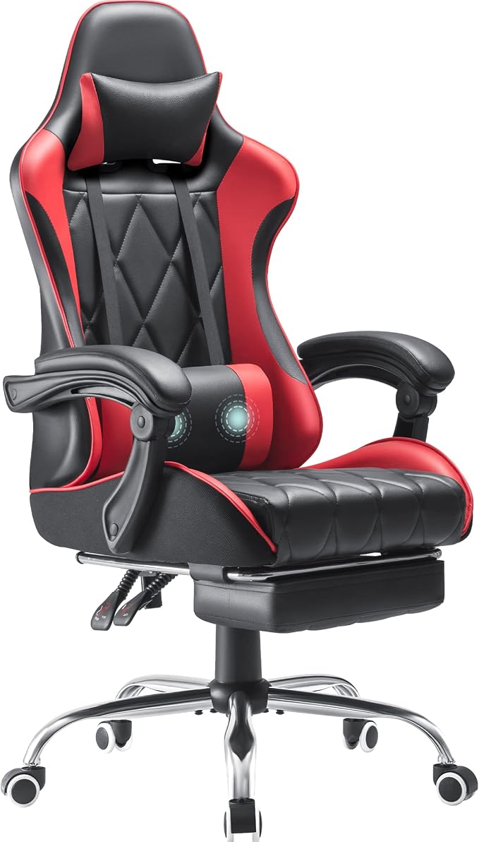 Homall Gaming Chair, Computer Chair with Footrest and Massage Lumbar Support, Ergonomic High Back Video Game Chair with Swivel Seat and Headrest (Red) by Homall