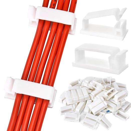 50Pcs Self Adhesive Cable Management Clips,Cable Organizers Wire Clips Cord Holder for PC Laptop Ethernet Cable Desktop Home Office(1.78’’ x 0.75’’ x 0.28’’, White) - Image 2