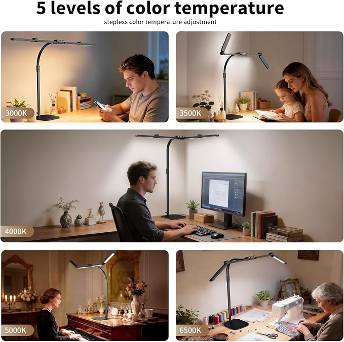 Omorepa 4 Light Bar Design Goose-Neck Desk Lamp with Base,24W Bright Led Tall Overhead Desk Light for Home Office,Eye Care Reading Table Light for Desktop Working,Drafting,Reading - Image 6
