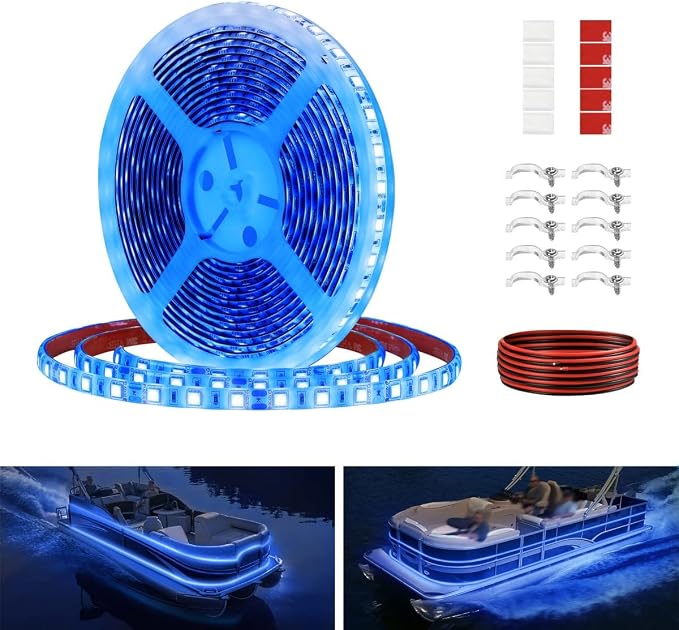 Boat Strip Lights Waterproof 16.4FT, 12v Blue Marine Pontoon Boat Lights by Vbakor