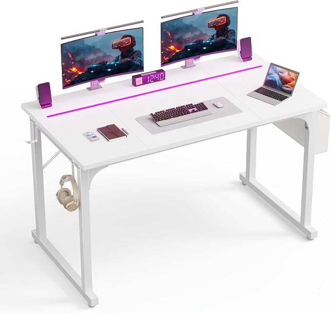 DurayLoly 48" Gaming Desk with Waterproof LED Lights for Bedroom,White by Durayloly