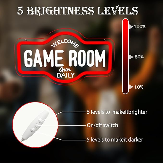 Game Room Neon Sign, Welcome Game Room Open Daily Neon Lights Wall Decor for Internet Cafe, Gaming Room, Man cave, Bedroom Gift Art for Boys Girls-16.93 x 9.92 IN-USB Powered-Acrylic - Image 3
