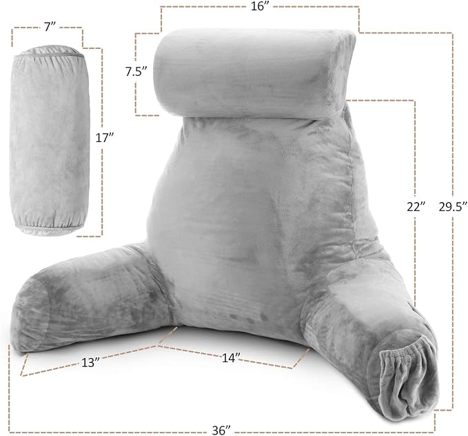 Nestl Reading Pillow with Portable Laptop Lap Desk - Shredded Memory Foam Back Support Pillow for Sitting Up in Bed and Couch Rest Pillows with Arms, Bed Tray Table with Foldable Legs, Light Grey - Image 2