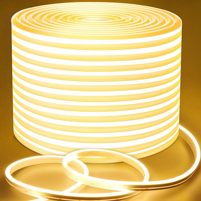 Lamomo Outdoor Neon Rope Lights, 49.2ft Warm White IP65 Waterproof Dimmable Led Strip Lights, 24V 3000K Silicone 1800 LEDs Neon Lights for Indoor, Kitchen, Bedroom by Lamomo