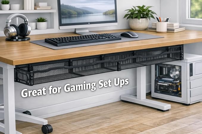 Under Desk Cable Management Tray – 25” Metal Cable Organizer with Clamp Mount, No Drill Wire Management Rack for Office & Home Desk (Black) - Image 8