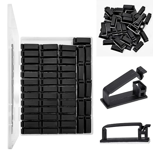 50Pcs Self Adhesive Cable Management Clips,Cable Organizers Wire Clips Cord Holder for PC Laptop Ethernet Cable Desktop Home Office(1.52’’ x 0.59’’ x 0.57’’, Black) - Image 5